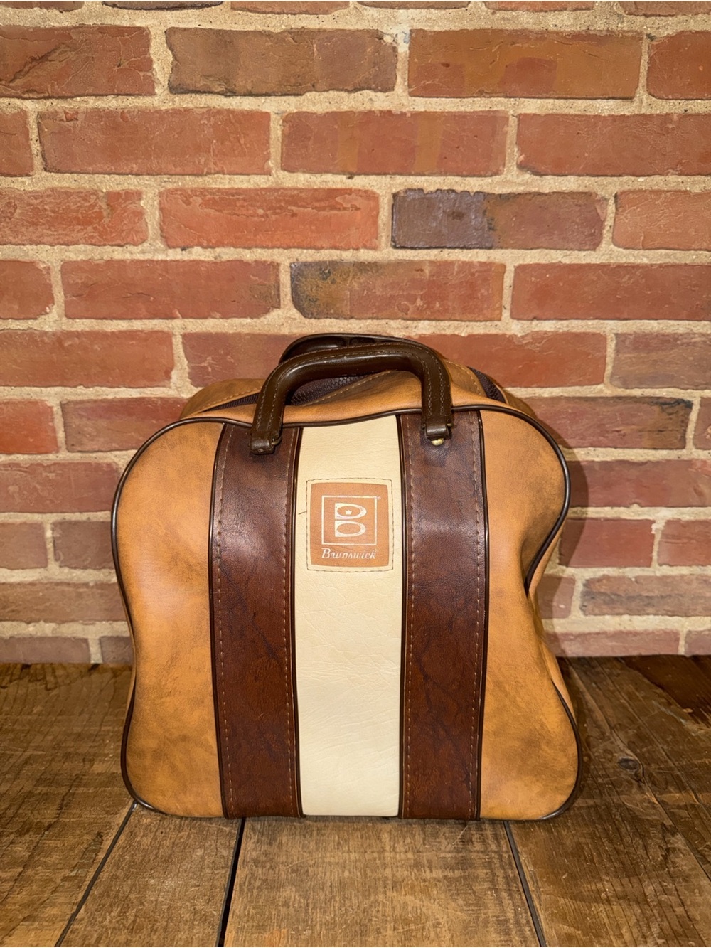 Brunswick Bowling Ball Bag Single Ball Brown Tan Stripe Retro Vinyl